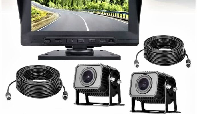 Kit 2 cámaras de reversa uso rudo con cable blindado, monitor y DVR